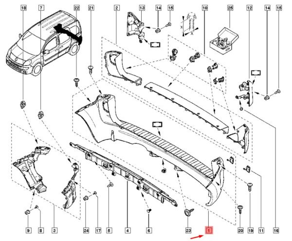 Бампер задний  Renault  Kangoo 2007-2023    Тайвань (TW) — изображение 2
